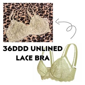 EUC 36DDD Unlined Underwire Bra Olive Green Lace HSIA 36F Minimizing Bra